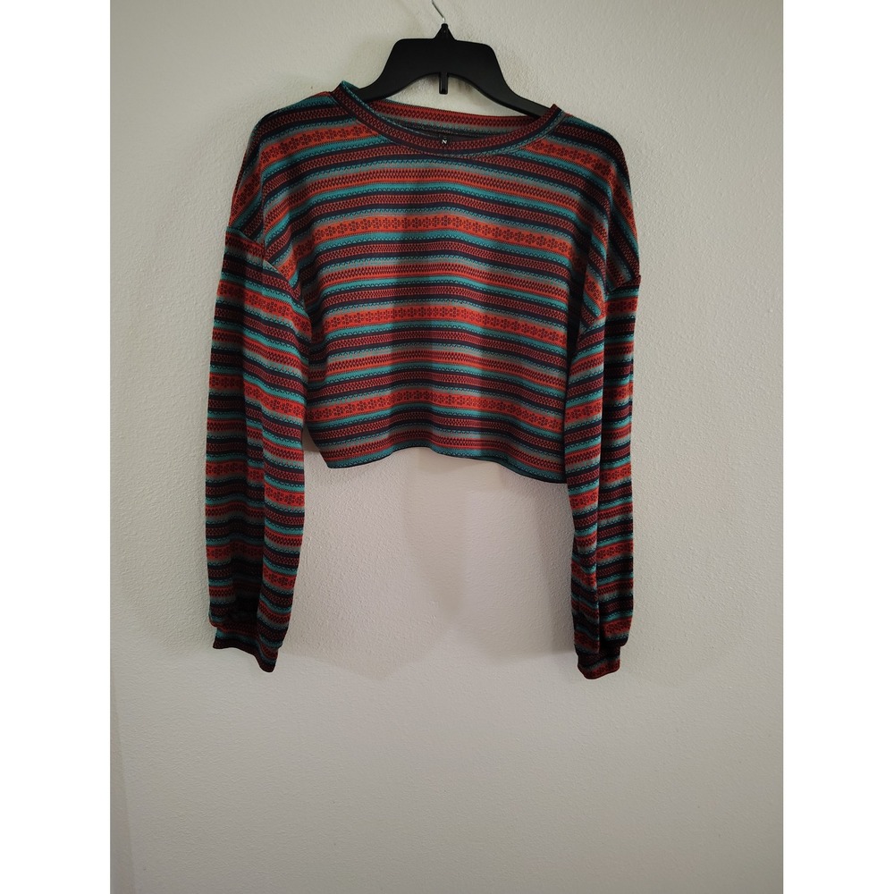 Zaful Womens Multi Color Striped Long Sleeve Crop Top Sweater Size L